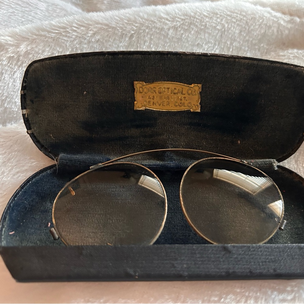Vintage Dorr Optical Brass Clip-On Sunglasses With Case